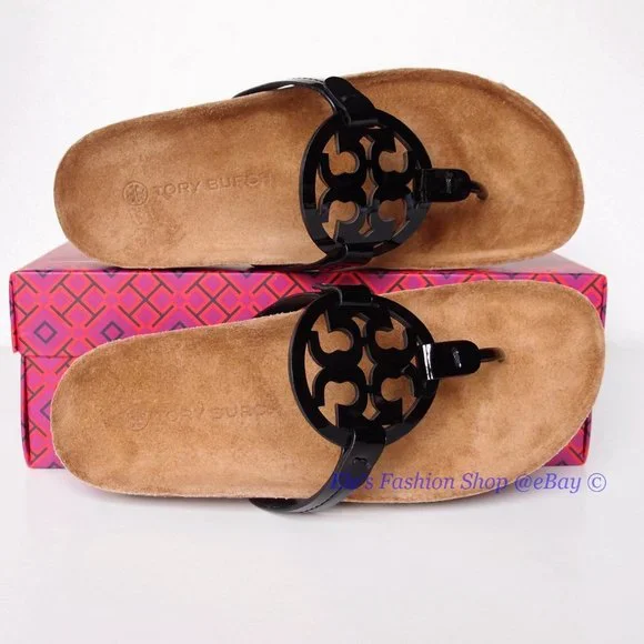 ❤️ NIB Tory Burch Miller Cloud Patent Leather Sandal Black US 10.5 AUTHENTIC - Picture 12 of 15